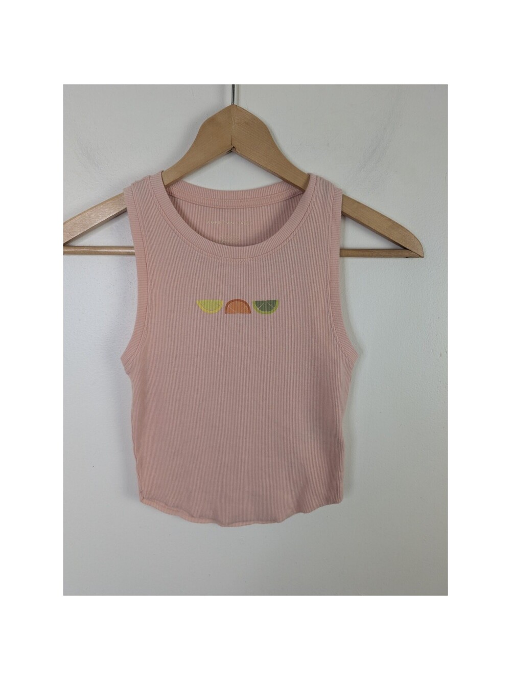 American Eagle Size Small Citrus Fruit Tank Top Pink Lime Lemon Orange Crop S